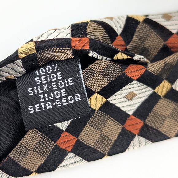 Vintage Emilio Romano Mens Tie Silk Geometric Metallic Black Silver Copper Gold - Picture 5 of 8